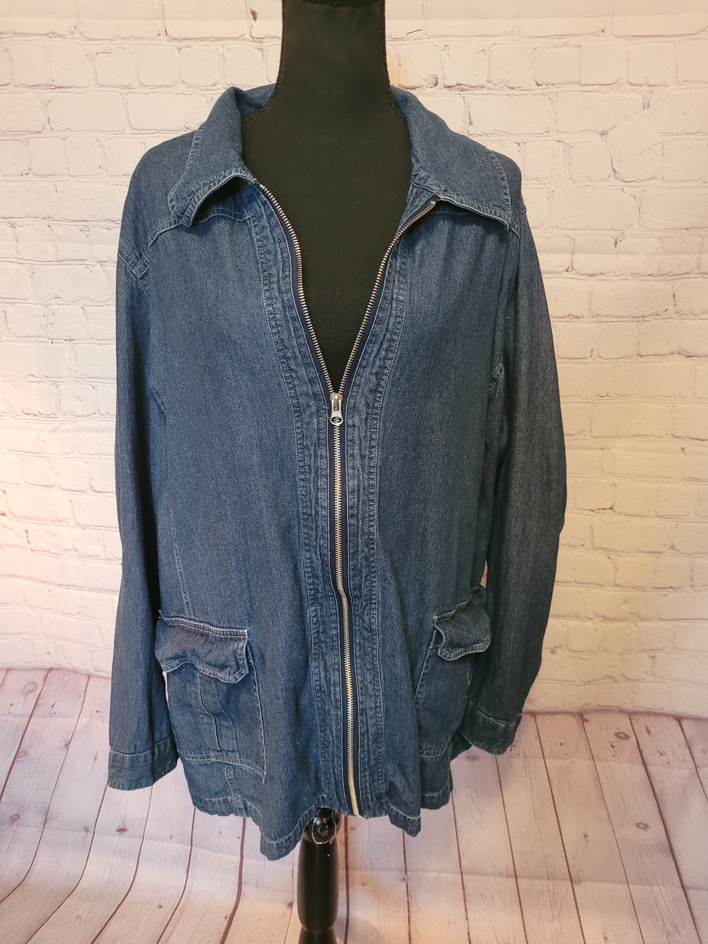 Main Street Blues Size 28W Zipper Denim Lightweight Jacket Pockets